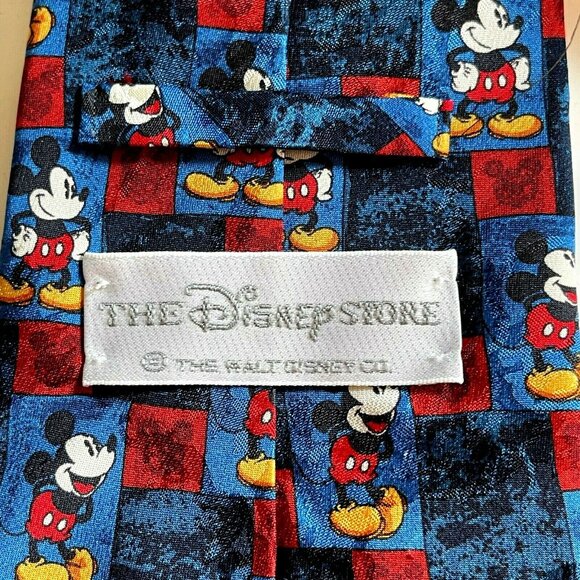 Vintage Disney Mickey Mouse Checkerboard Print Silk Necktie Made In Italy - Picture 5 of 6